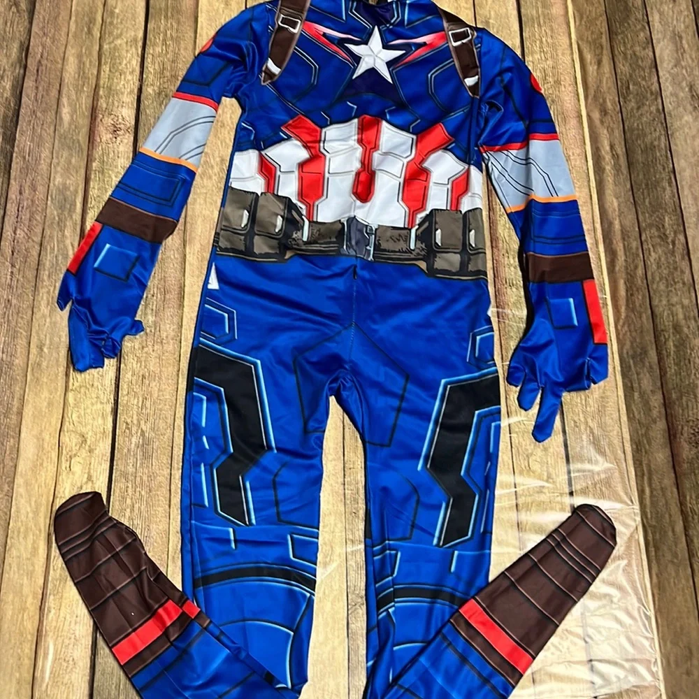 The Captain America Kids Bodysuit Superhero Costumes Lycra Spandex Size 9T 10T